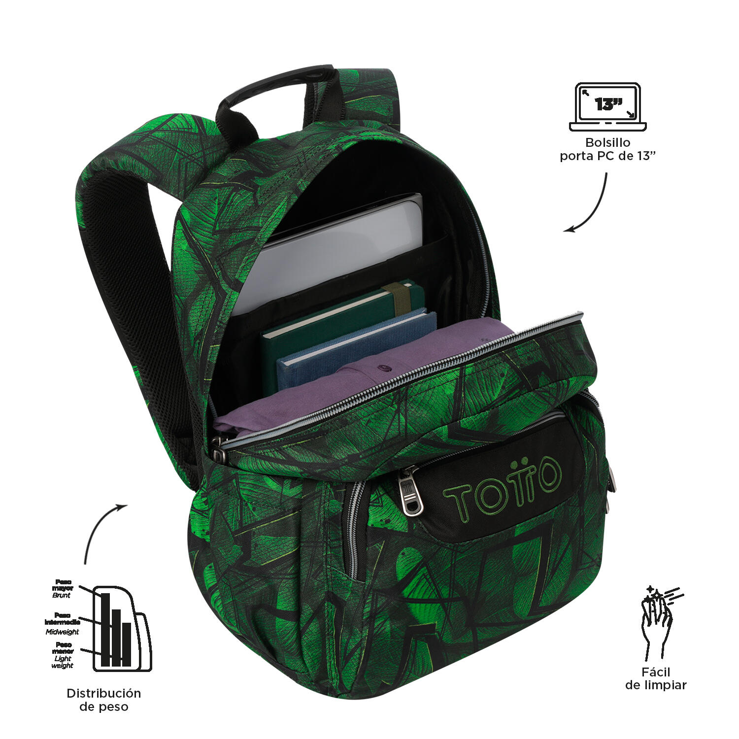 Totto Mochila escolar Gommas Jhony Jungle Poliéster reciclado 29 x 39 x 14 cm 4/5