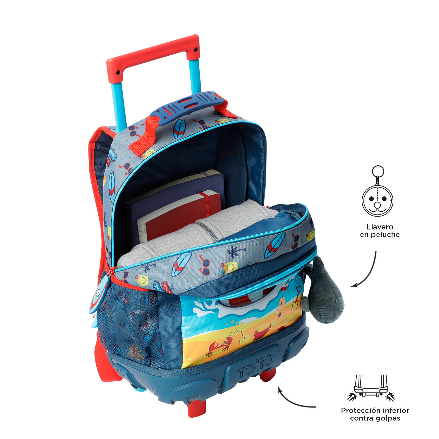 Totto Mochila infantil ruedas Little Surfer Gris Poliéster 30 x 41.5 x 19 cm 4/5