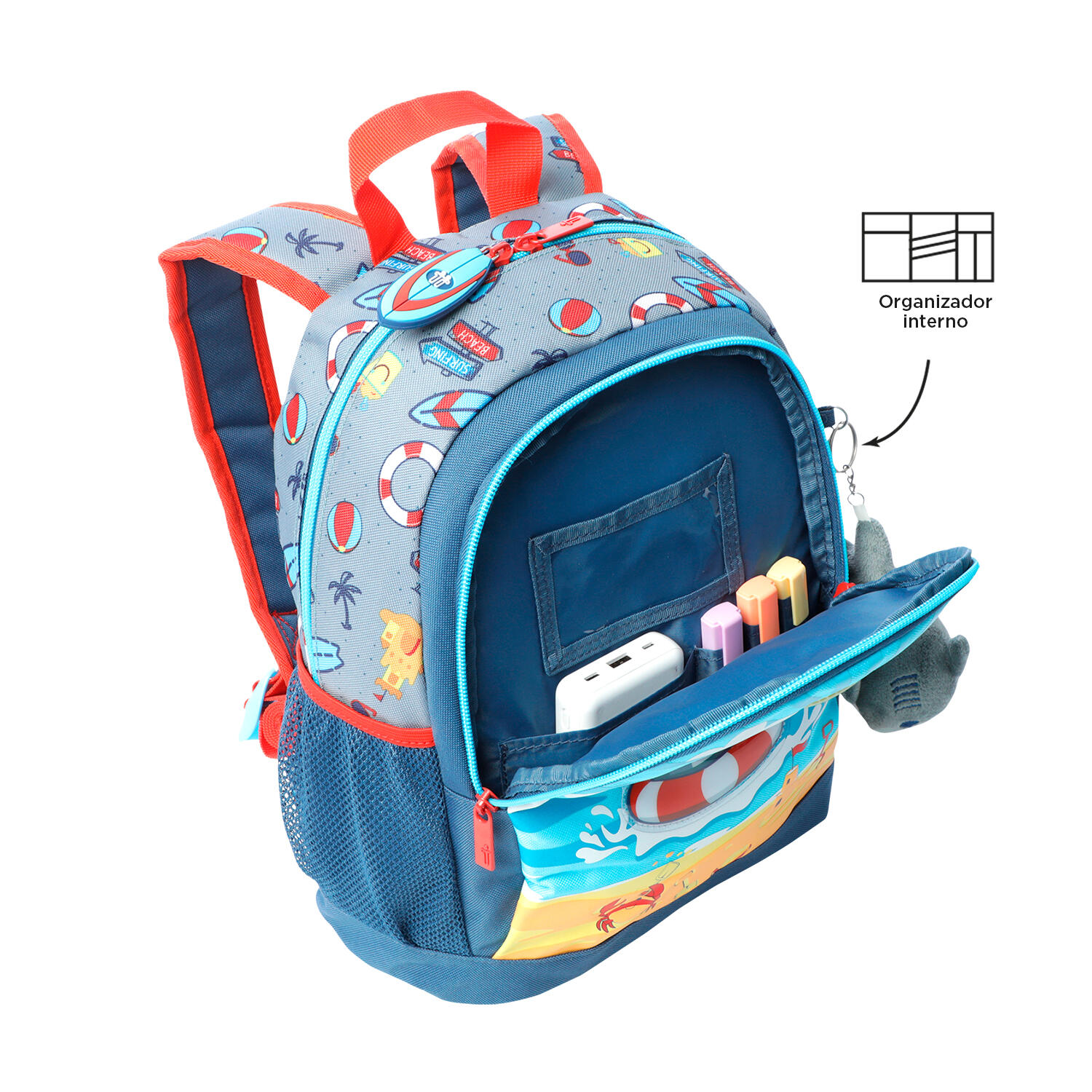 Totto Mochila infantil Little Surfer Gris Poliéster 26.5 x 34 x 11 cm 5/5