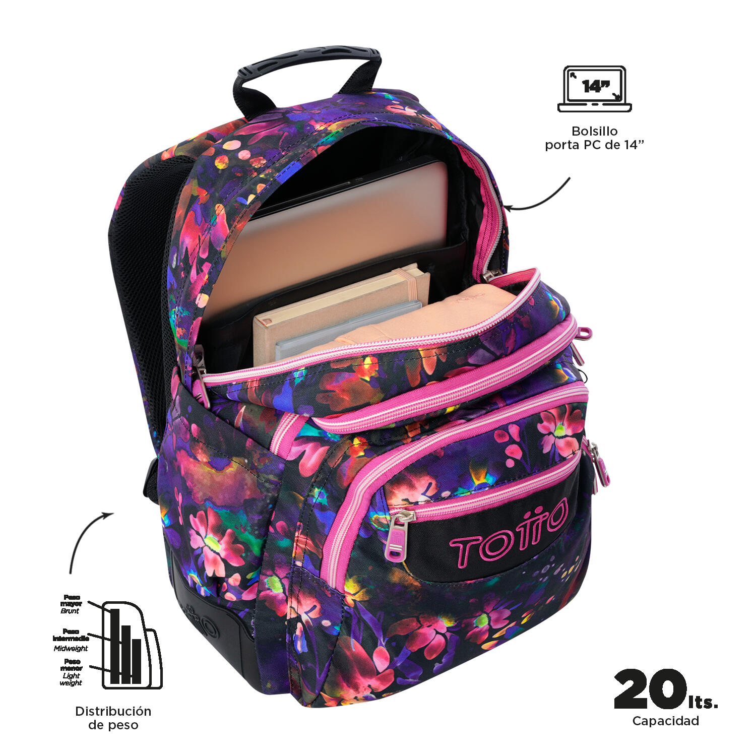 Totto Mochila escolar Rayol Flower Galaxy Poliéster reciclado 33 x 44 x 13.5 cm 4/5