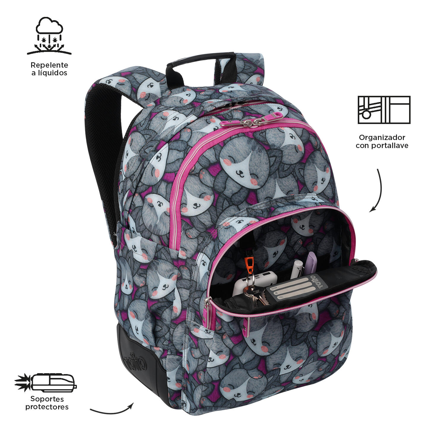 Totto Mochila escolar Rayol Kitten Rose Poliéster reciclado 33 x 44 x 13.5 cm 5/5