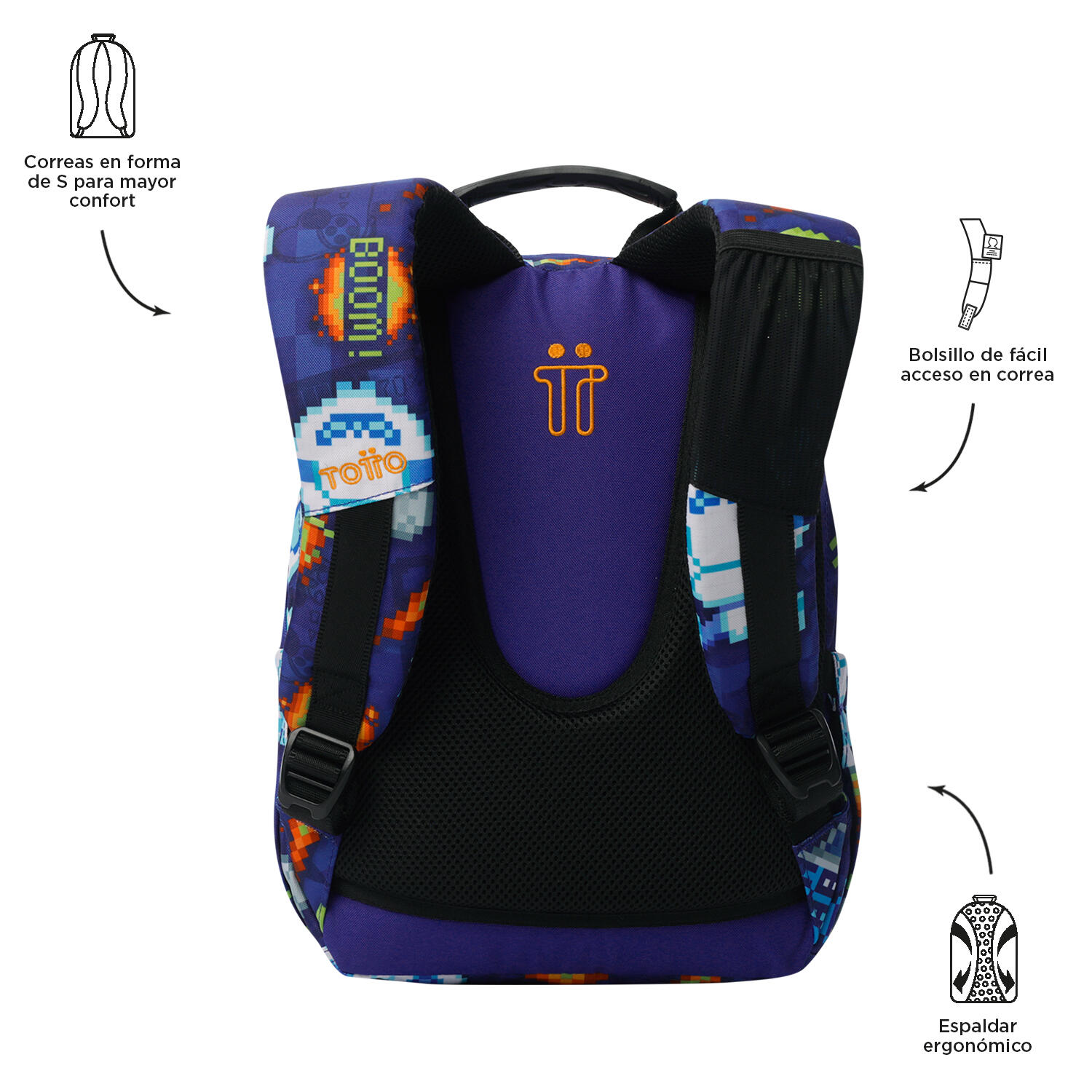 Totto Mochila escolar Tempera Space Blue Poliéster reciclado 27 x 36.5 x 12 cm 4/5