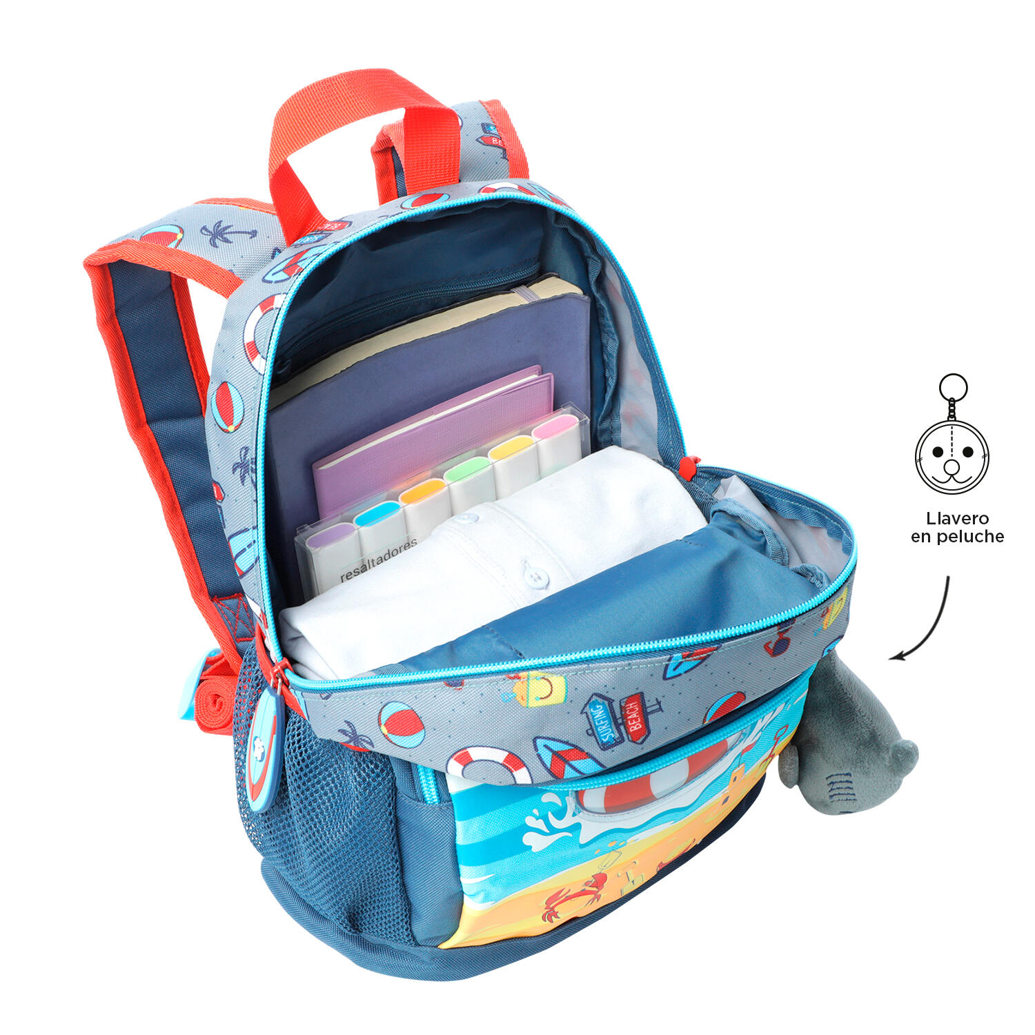 Totto Mochila infantil Little Surfer Gris Poliéster 26.5 x 34 x 11 cm 4/5