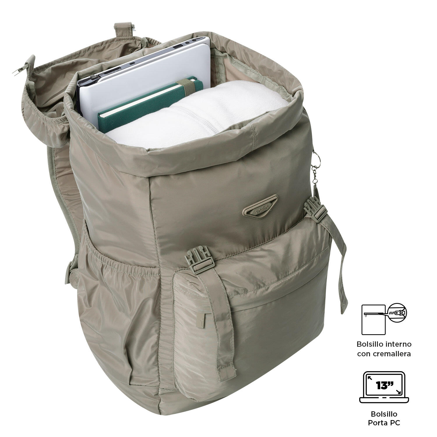 Totto Mochila plegable plegable Desert Taupe Poliéster 27 x 53 x 15.5 cm 4/5