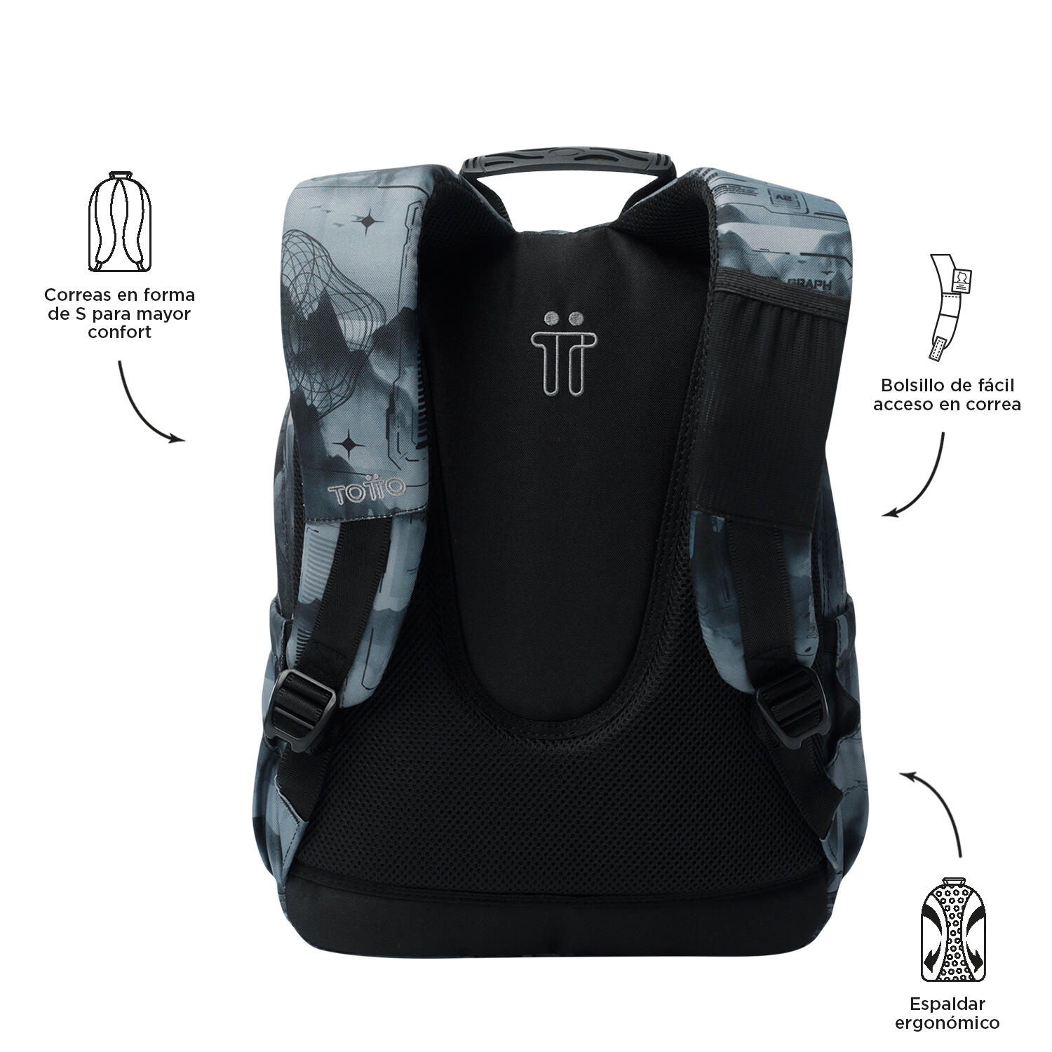 Totto Mochila escolar Gommas Digital Hill Poliéster reciclado 29 x 39 x 14 cm 3/5