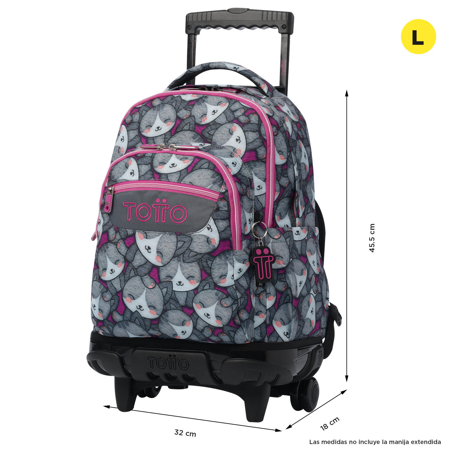 Totto Mochila escolar ruedas Renglones Kitten Rose Poliéster reciclado 32 x 45. 3/5