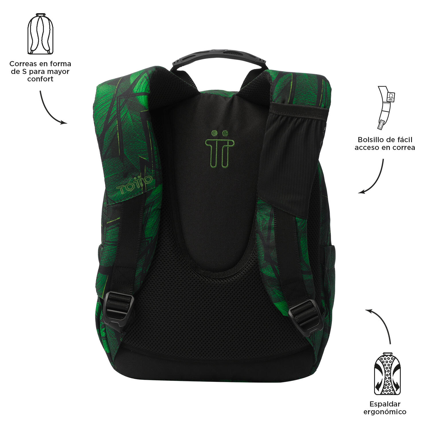 Totto Mochila escolar Tempera Jhony Jungle Poliéster reciclado 27 x 36.5 x 12 c 3/5