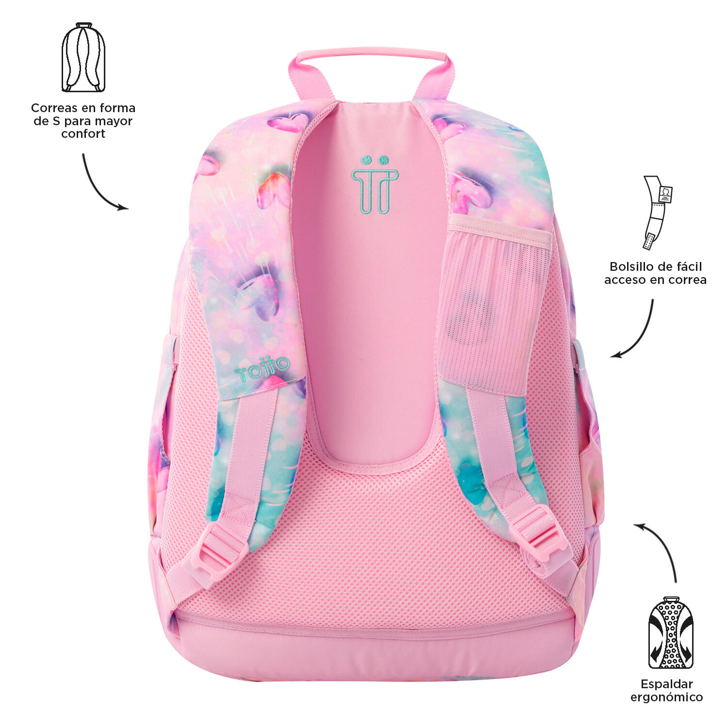 Totto Mochila escolar Rayol Shiny Heart Poliéster reciclado 33 x 44 x 13.5 cm 3/5