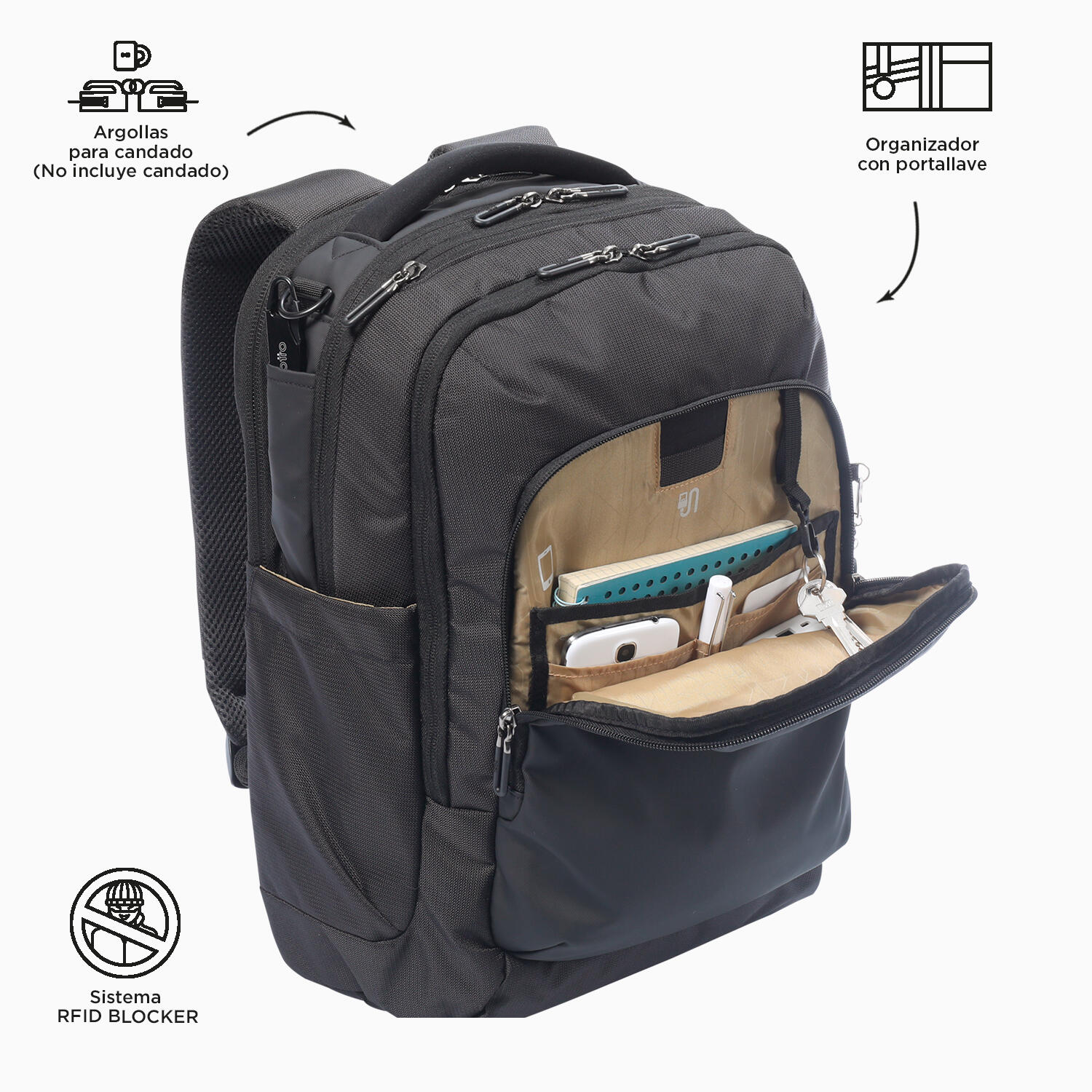 Totto Mochila ejecutiva GTX 2.0 Negro Poliéster 32 x 44.5 x 18 cm 5/5