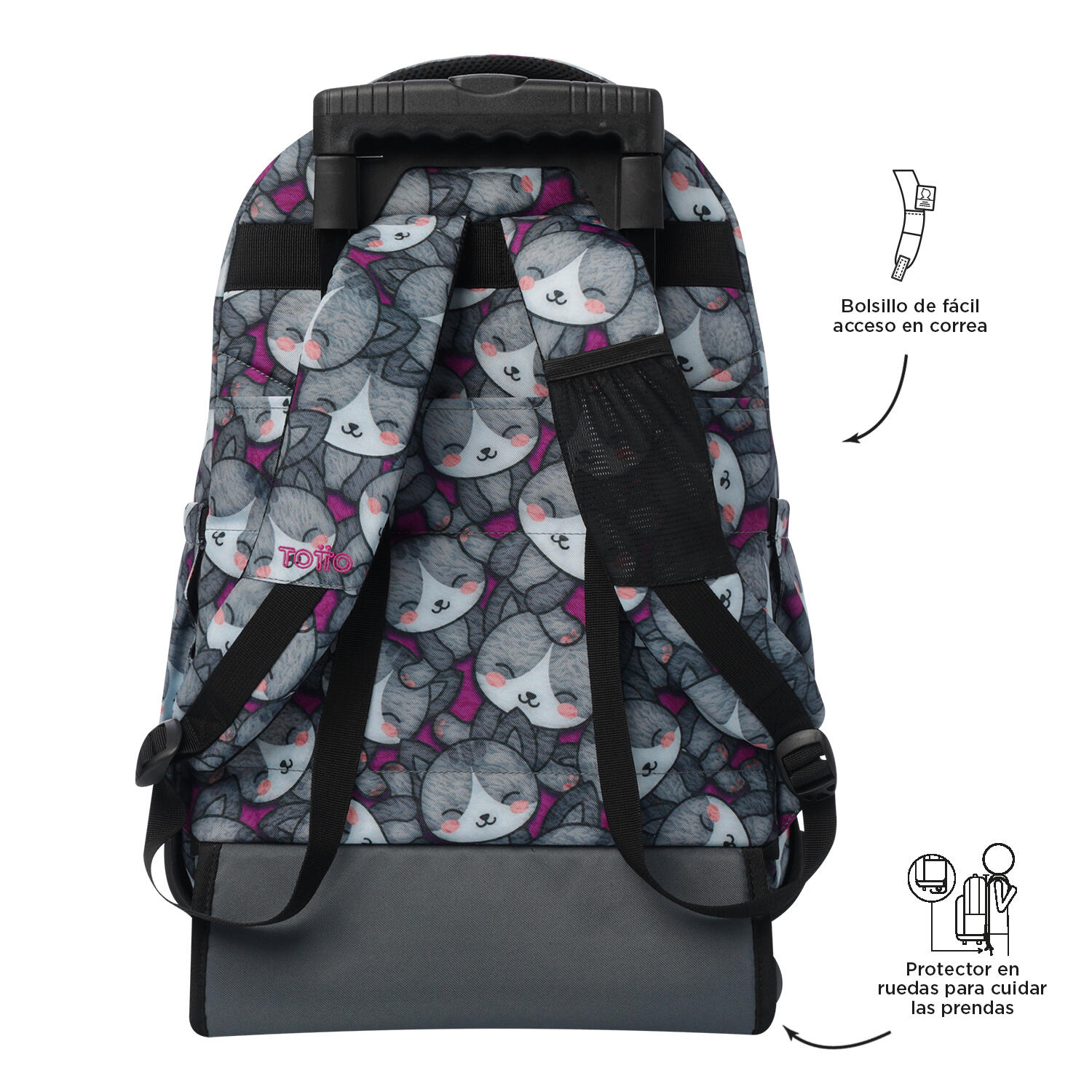 Totto Mochila escolar ruedas Renglones Kitten Rose Poliéster reciclado 32 x 45. 5/5