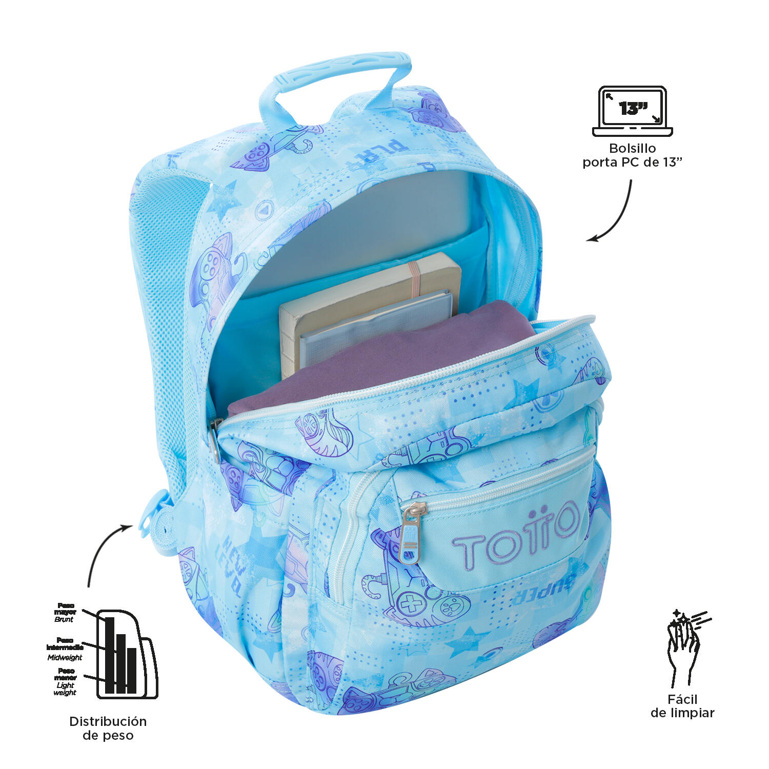 Totto Mochila escolar Gommas Polar Poliéster reciclado 29 x 39 x 14 cm 5/5