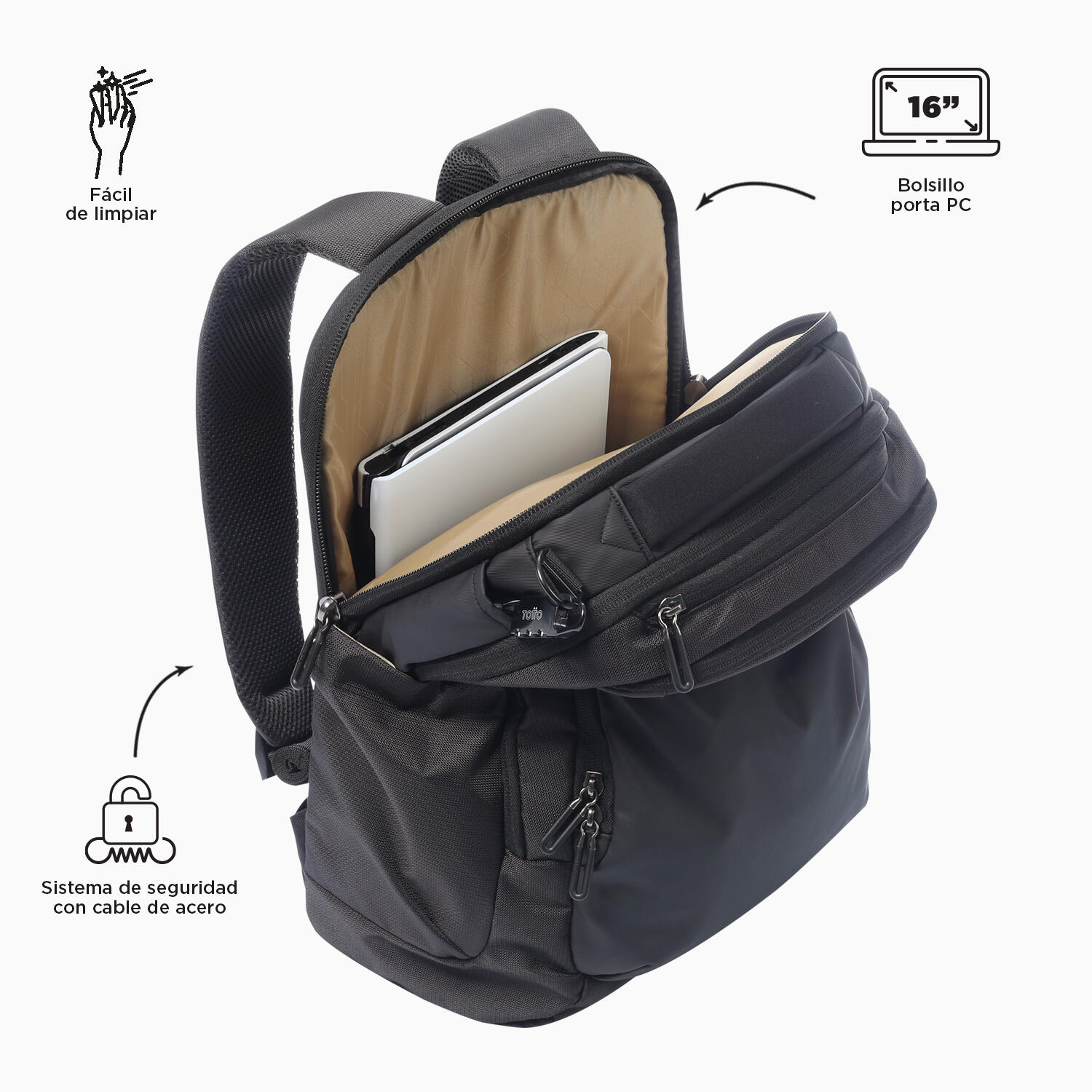 Totto Mochila ejecutiva GTX 2.0 Negro Poliéster 32 x 44.5 x 18 cm 4/5