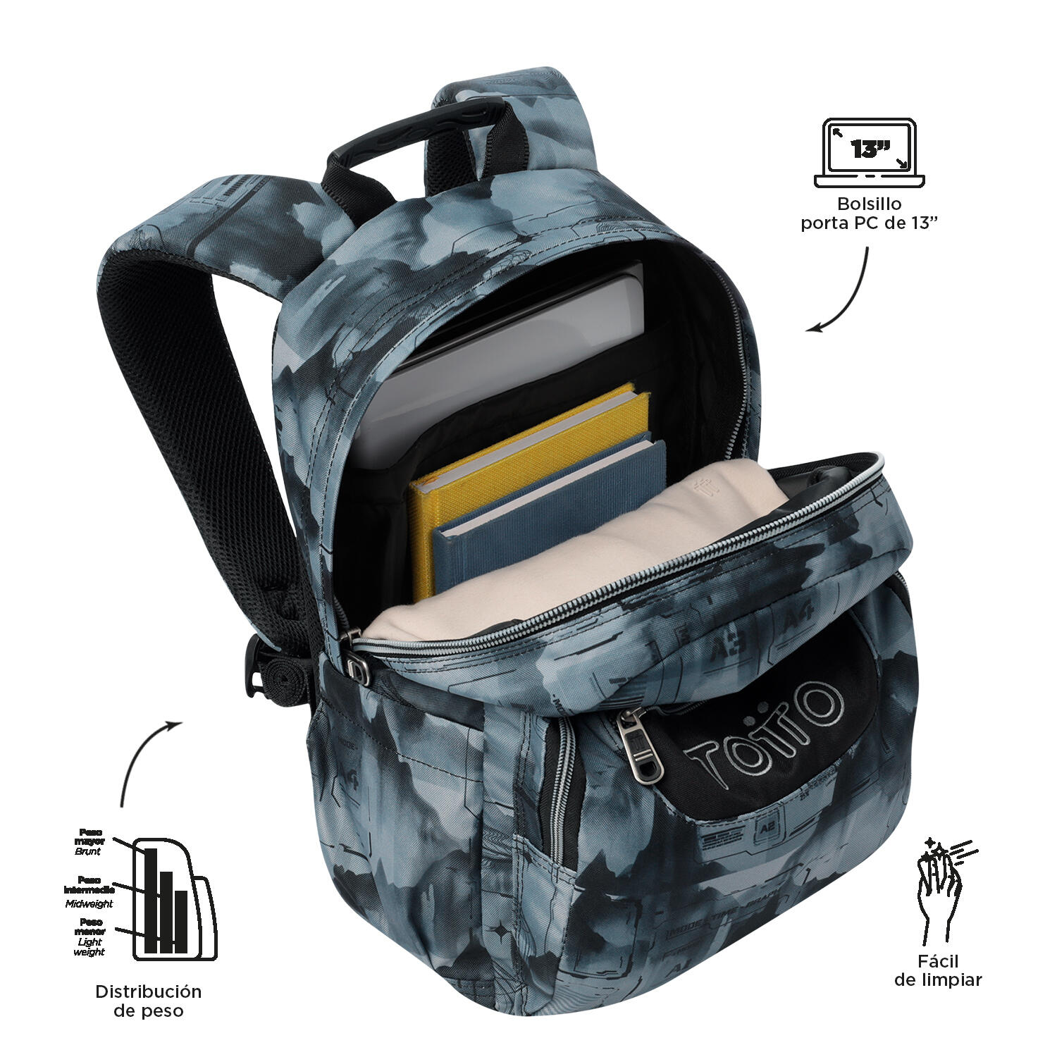 Totto Mochila escolar Gommas Digital Hill Poliéster reciclado 29 x 39 x 14 cm 4/5