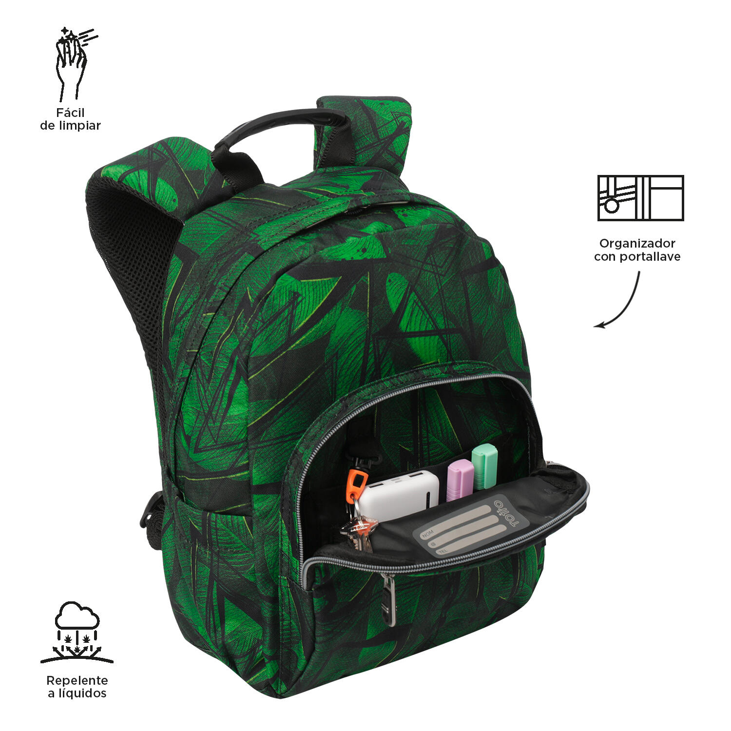 Totto Mochila escolar Tempera Jhony Jungle Poliéster reciclado 27 x 36.5 x 12 c 5/5