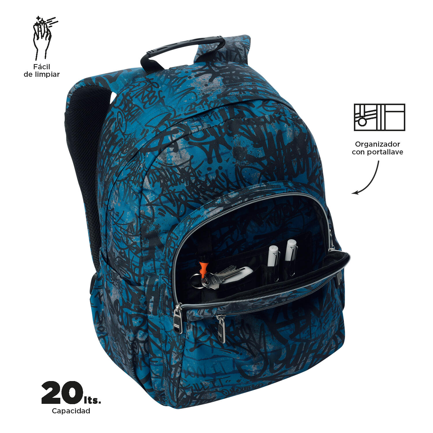 Totto Mochila escolar Acuareles Urban Graph Poliéster reciclado 33 x 44 x 14 cm 5/5