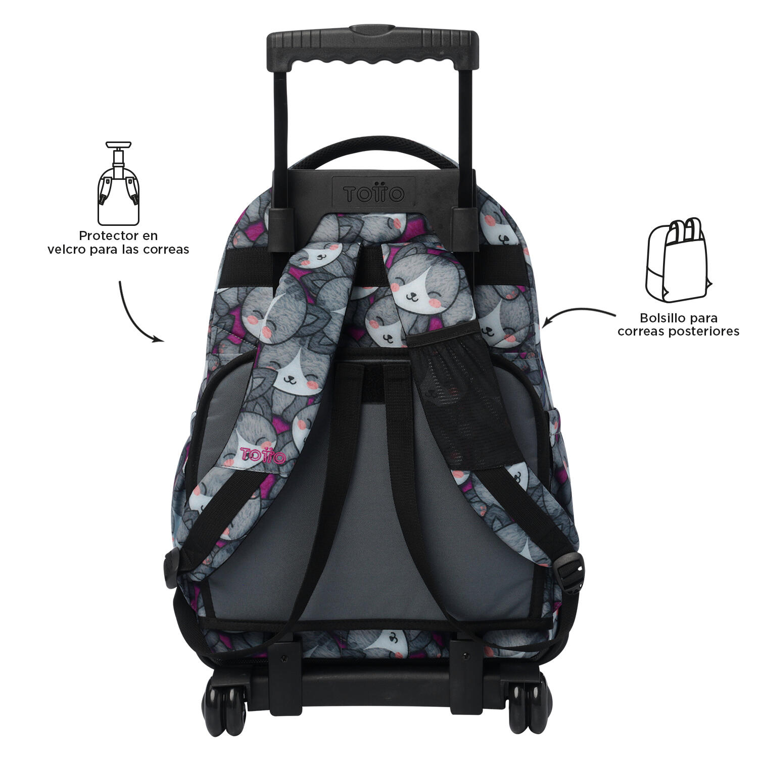 Totto Mochila escolar ruedas Renglones Kitten Rose Poliéster reciclado 32 x 45. 4/5