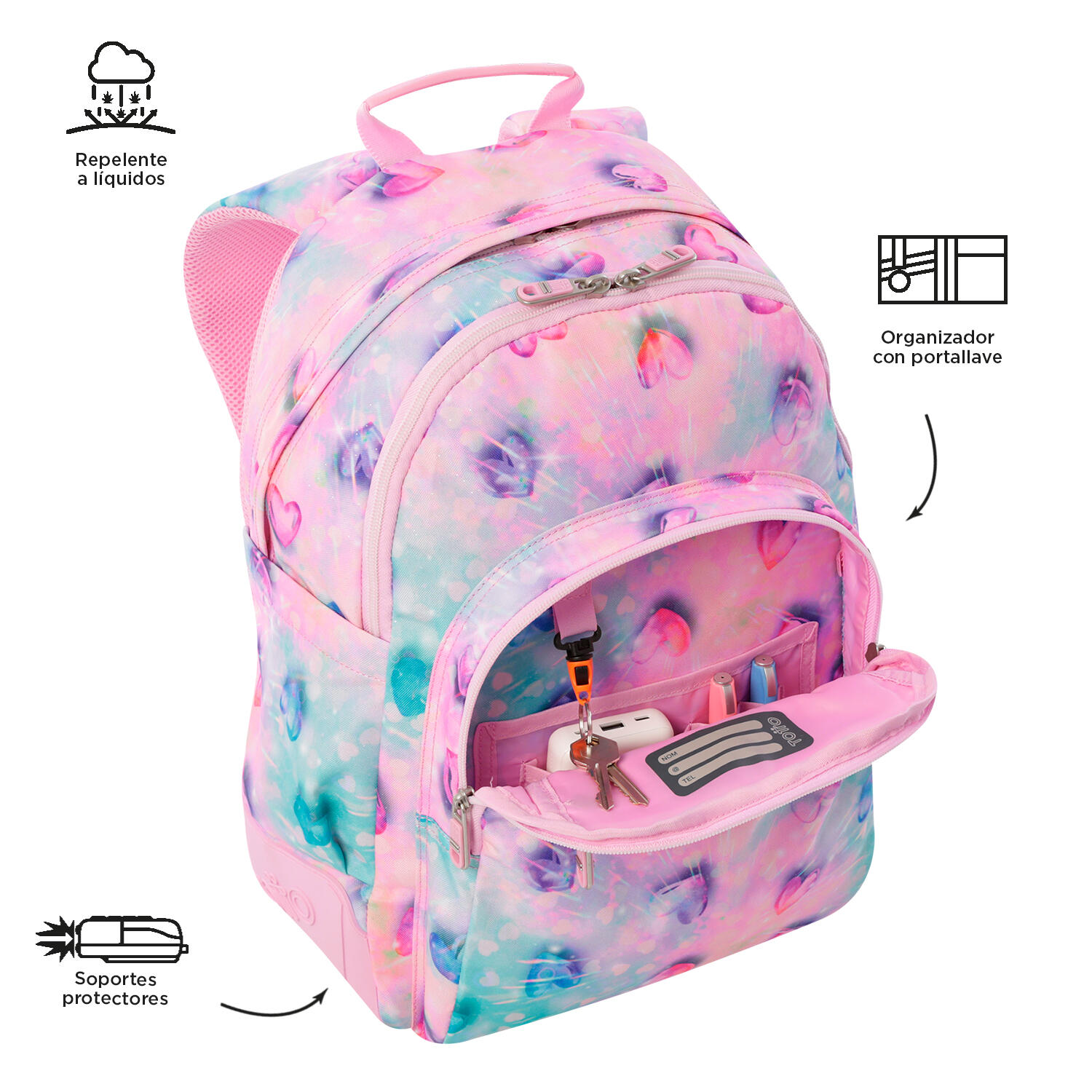 Totto Mochila escolar Rayol Shiny Heart Poliéster reciclado 33 x 44 x 13.5 cm 5/5