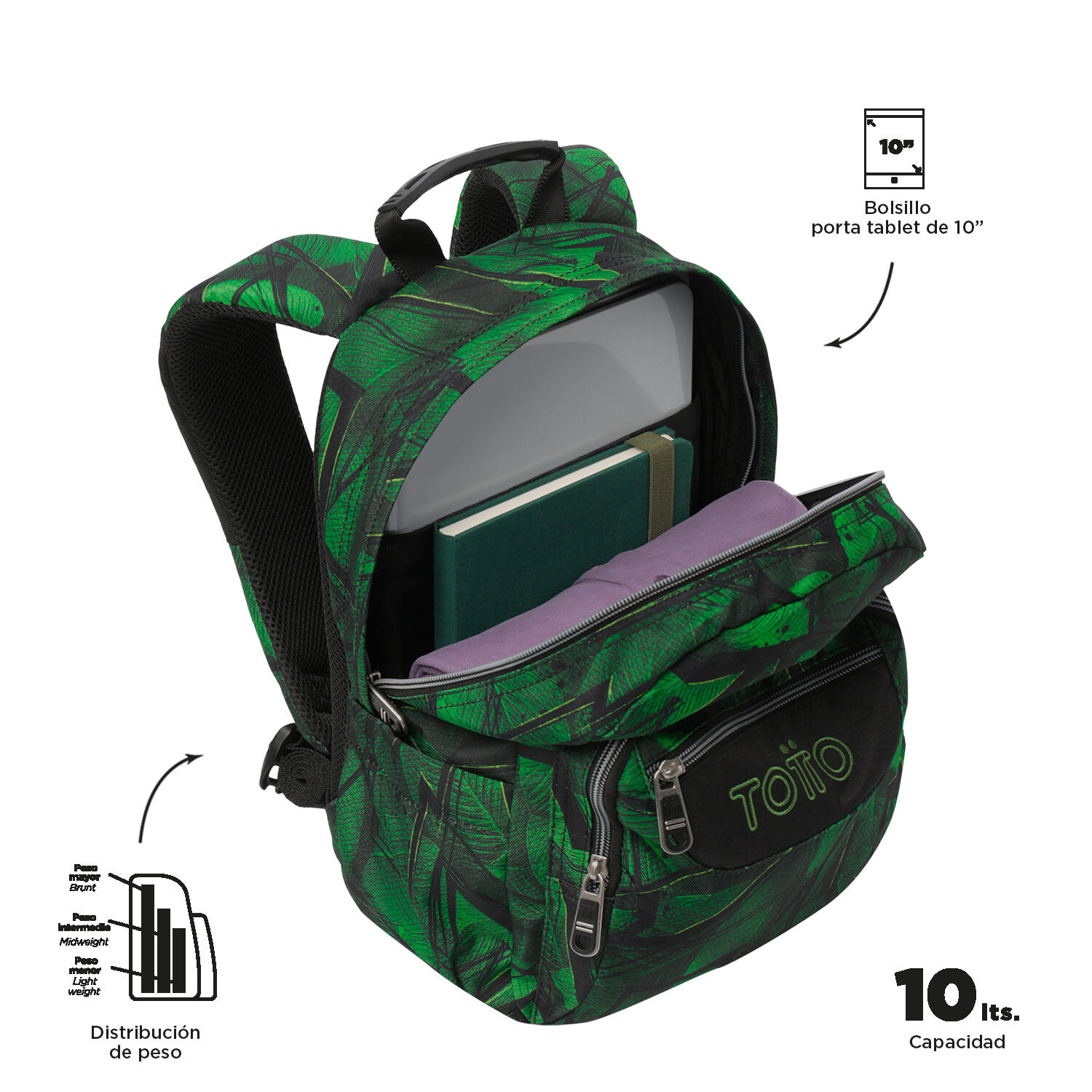Totto Mochila escolar Tempera Jhony Jungle Poliéster reciclado 27 x 36.5 x 12 c 4/5