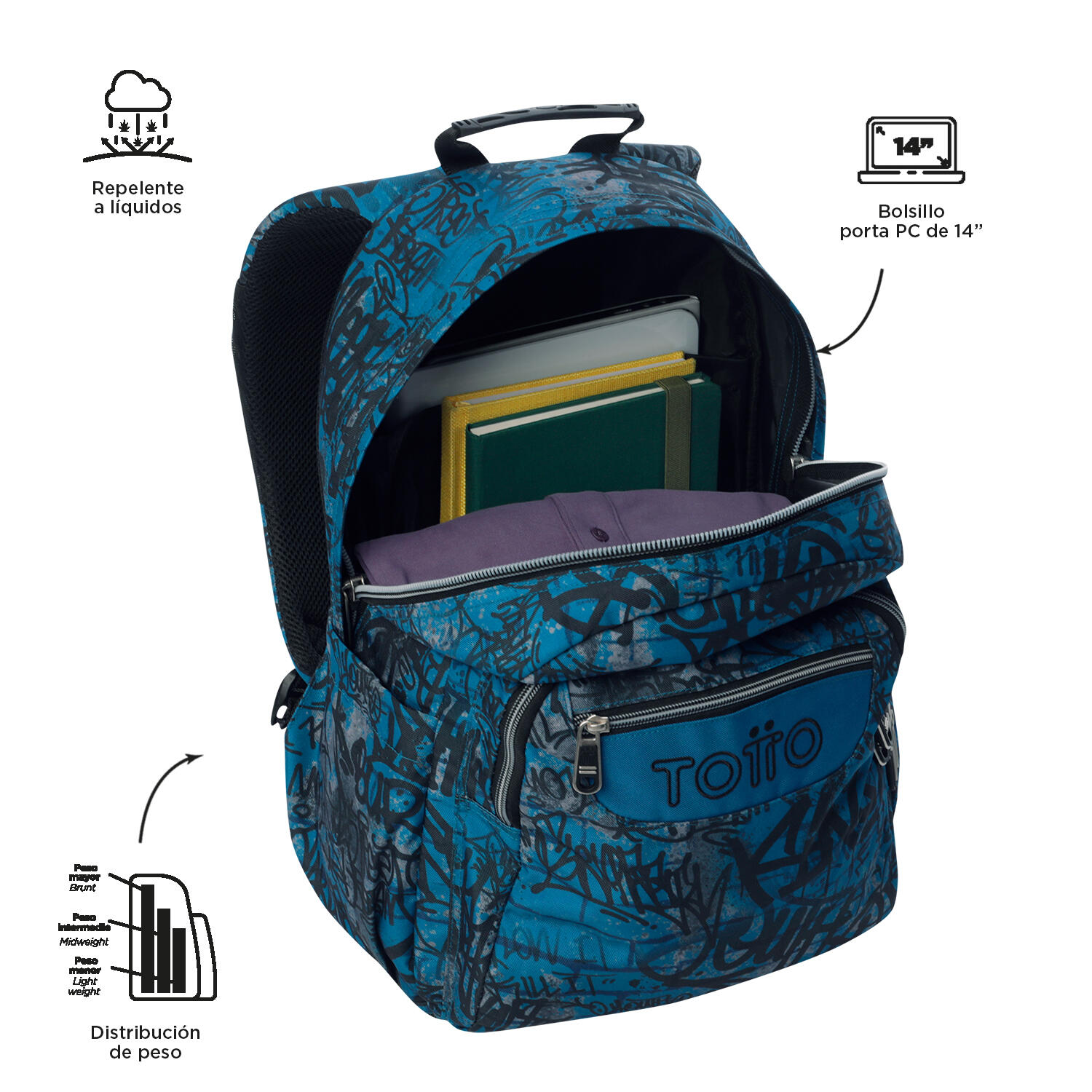 Totto Mochila escolar Acuareles Urban Graph Poliéster reciclado 33 x 44 x 14 cm 4/5