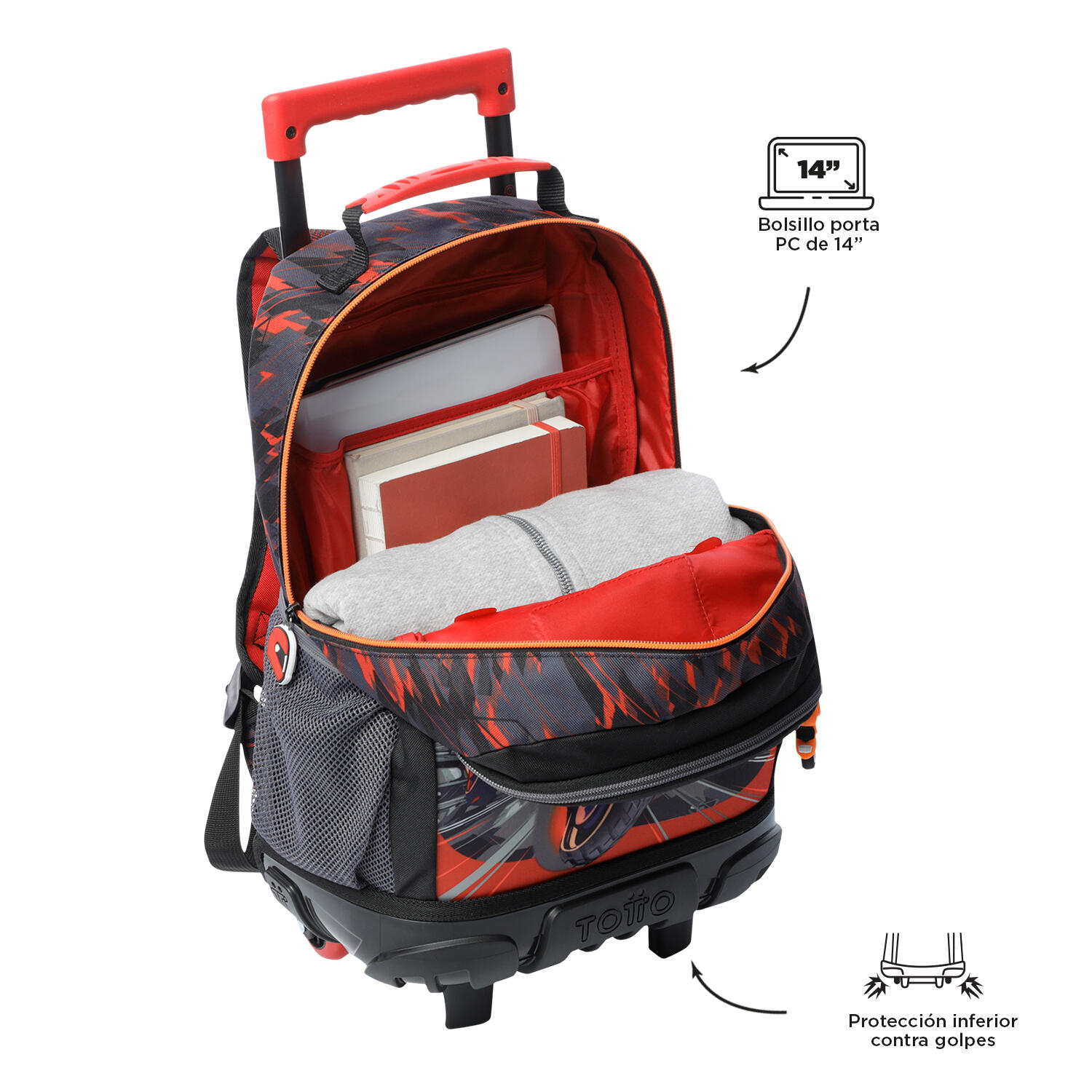 Totto Mochila infantil ruedas Speed Biker Rojo Poliéster 30 x 41.5 x 19 cm 4/5