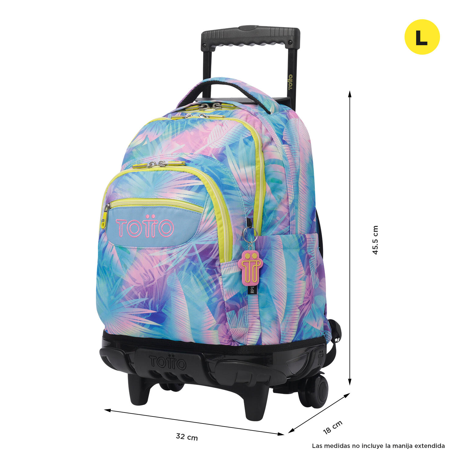 Totto Mochila escolar ruedas Renglones Prisma Poliéster reciclado 32 x 45.5 x 1 3/5