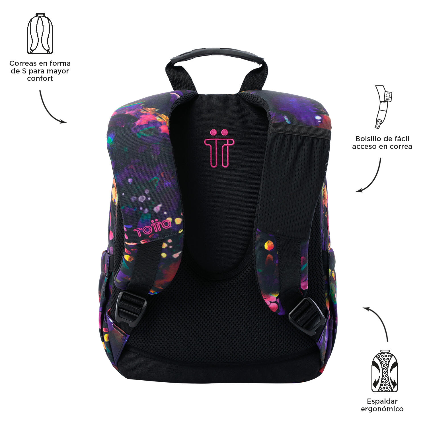 Totto Mochila escolar Tempera Flower Galaxy Poliéster reciclado 27 x 36.5 x 12 3/5