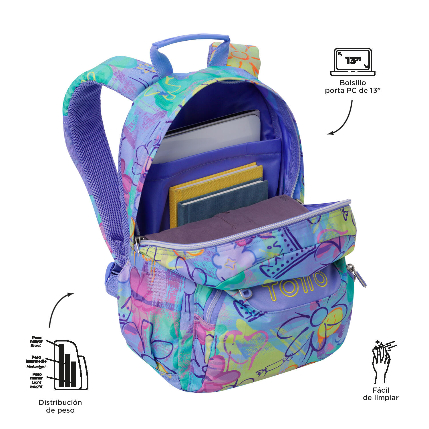 Totto Mochila escolar Gommas Grafily Poliéster reciclado 29 x 39 x 14 cm 4/5