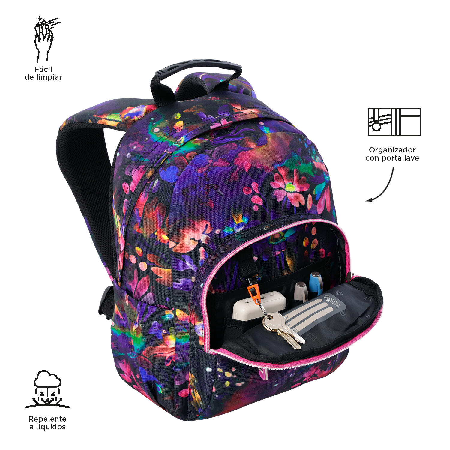 Totto Mochila escolar Tempera Flower Galaxy Poliéster reciclado 27 x 36.5 x 12 5/5