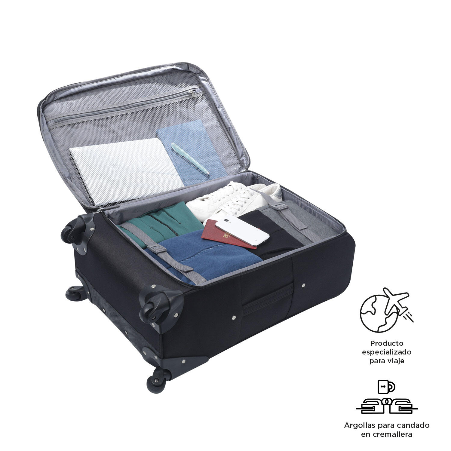 Totto Maleta mediana Andromeda 2.0 Black Poliéster 45 x 65 x 29 cm 3/5