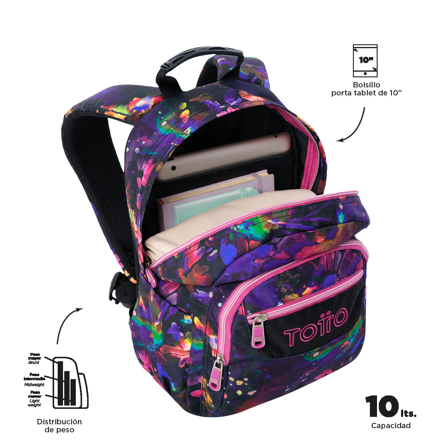 Totto Mochila escolar Tempera Flower Galaxy Poliéster reciclado 27 x 36.5 x 12 4/5