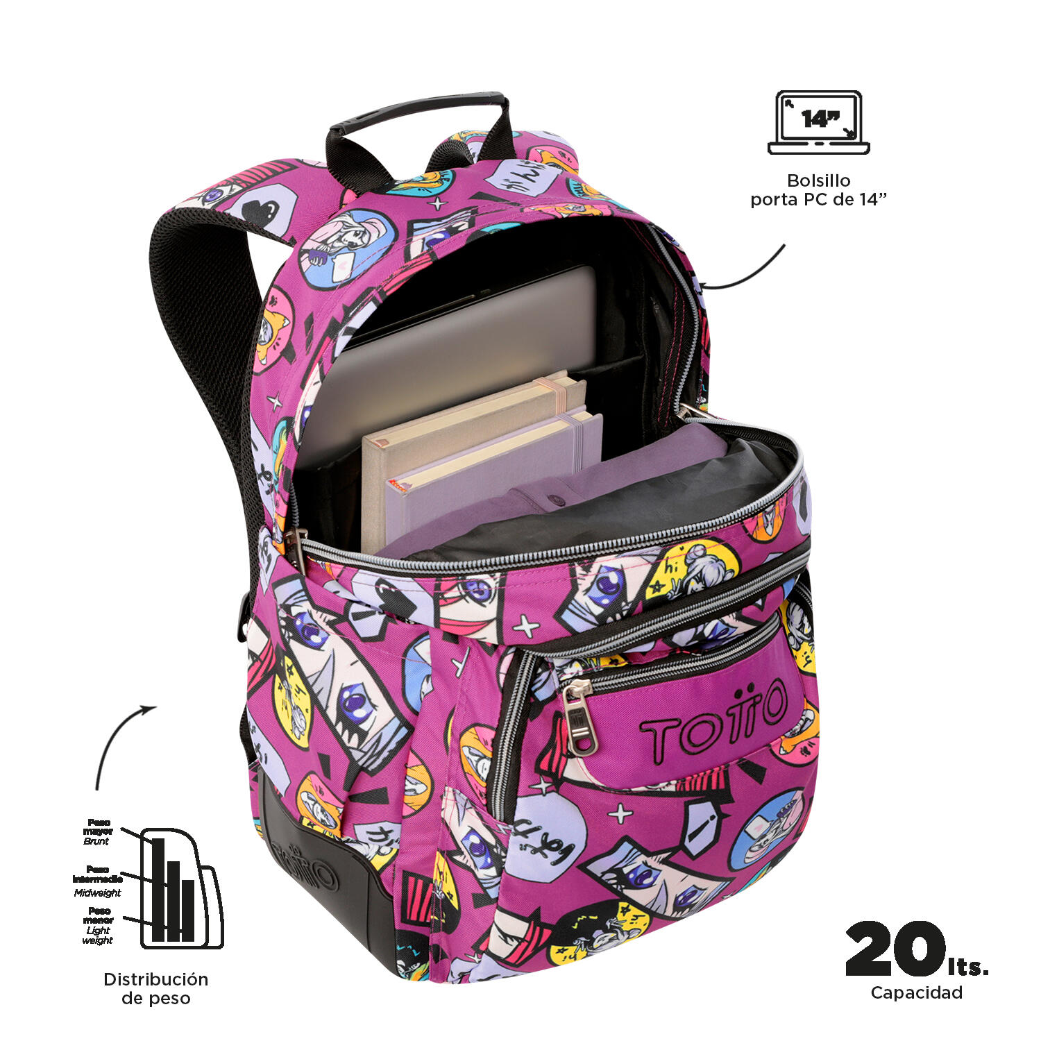 Totto Mochila escolar Rayol Kitsune Poliéster reciclado 33 x 44 x 13.5 cm 4/5