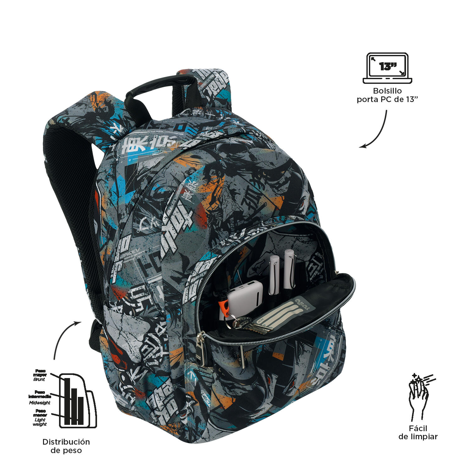 Totto Mochila escolar Gommas Okubo Poliéster reciclado 29 x 39 x 14 cm 4/5