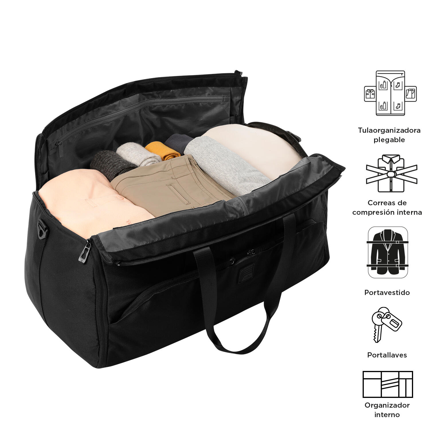 Totto Bolsa viaje Weekender Flex Negro Poliéster 51.5 x 28 x 27.5 cm 4/5