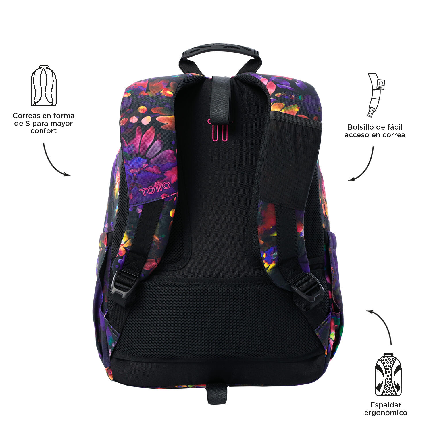 Totto Mochila escolar Acuareles Flower Galaxy Poliéster reciclado 33 x 44 x 14 3/5
