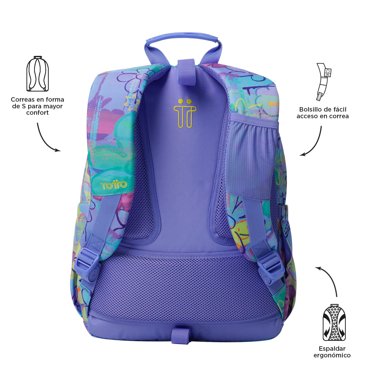 Totto Mochila escolar Acuareles Grafily Poliéster reciclado 33 x 44 x 14 cm 3/5