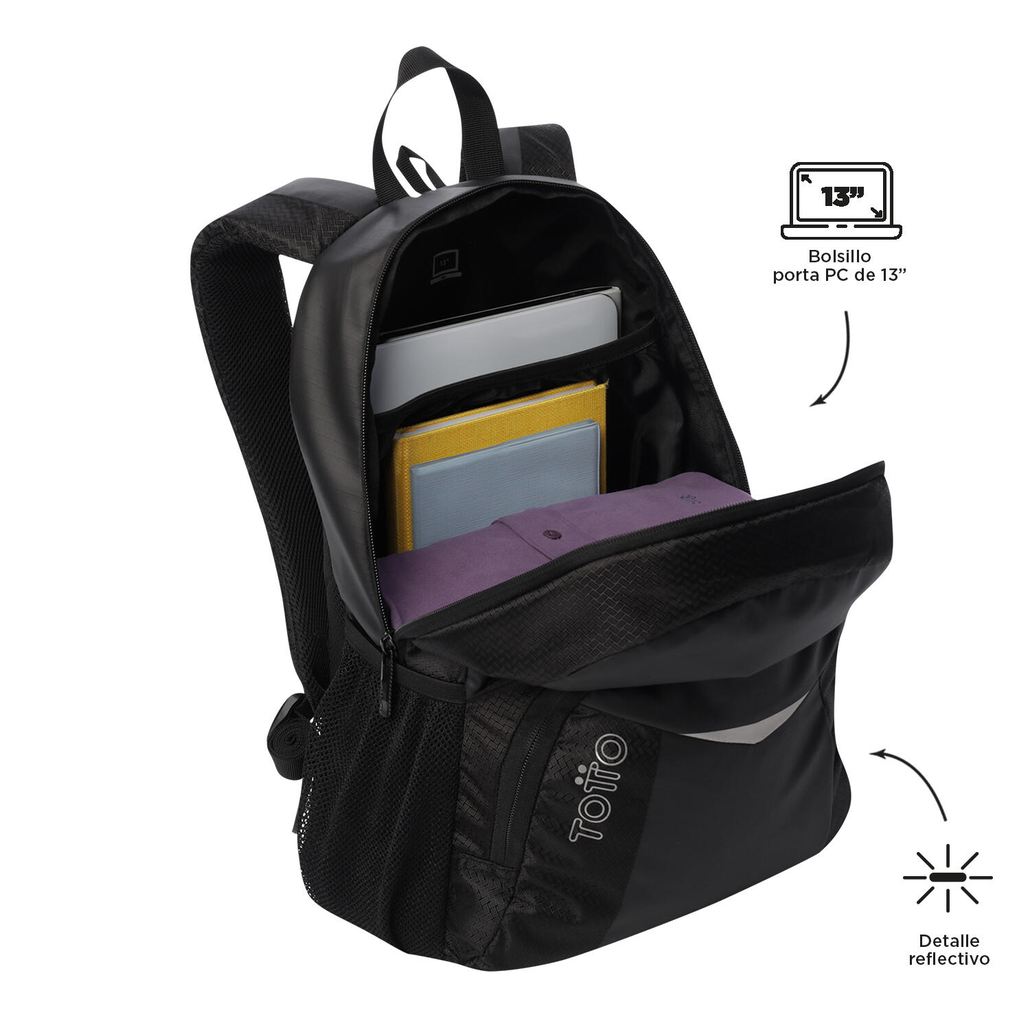 Totto Mochila urbana Teck 2.0 Negro Poliéster 31 x 43 x 14 cm 5/5