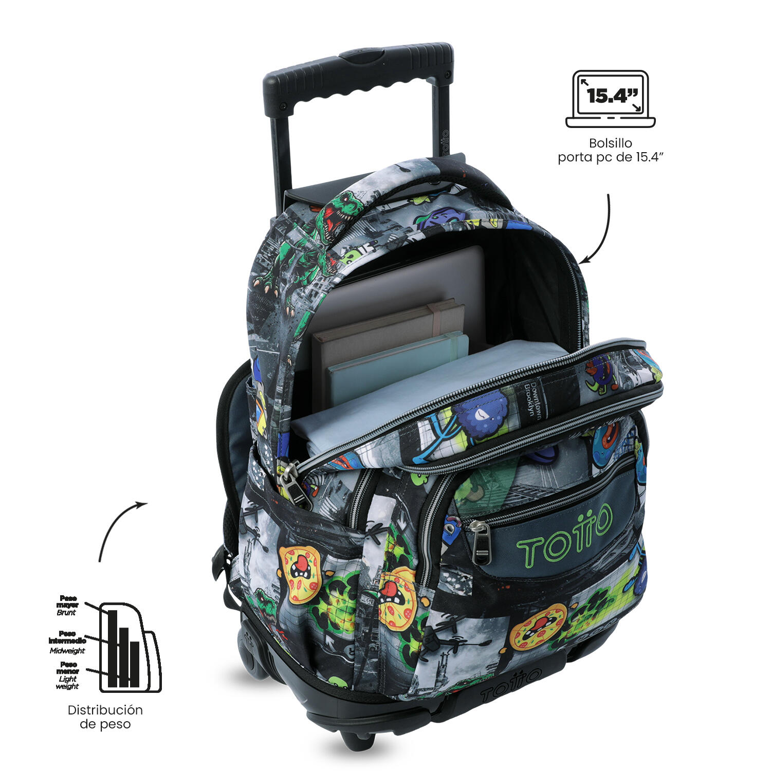 Totto Mochila escolar ruedas Renglones Invasión galáctica Poliéster reciclado 3 5/5