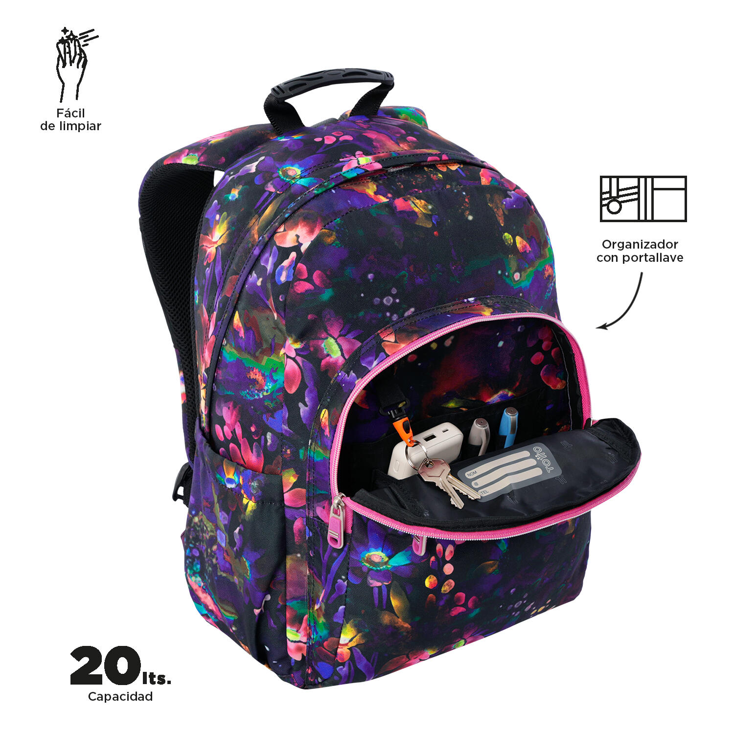 Totto Mochila escolar Acuareles Flower Galaxy Poliéster reciclado 33 x 44 x 14 5/5