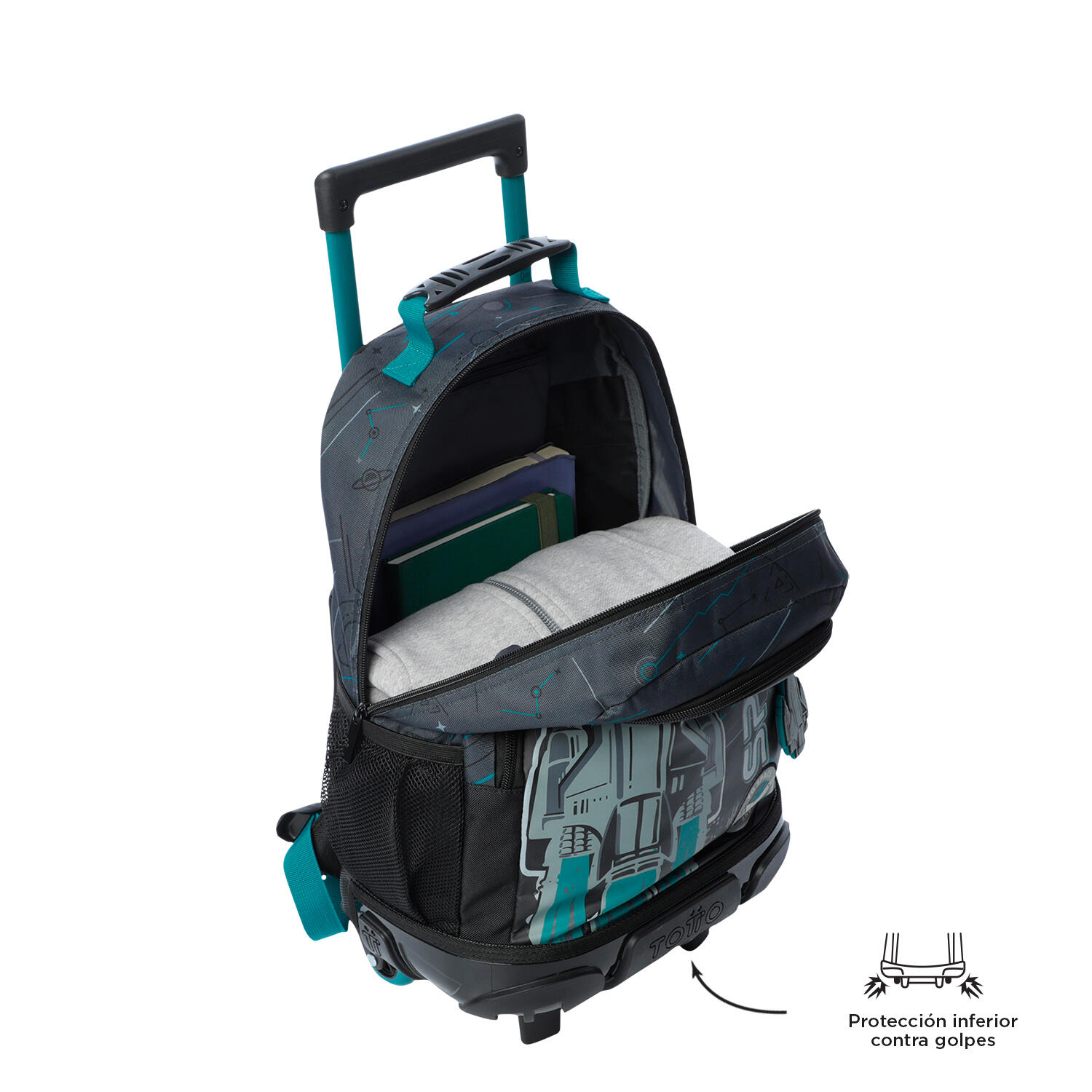 Totto Mochila infantil ruedas Apolo Gris Poliéster 29.5 x 41.5 x 19 cm 5/5