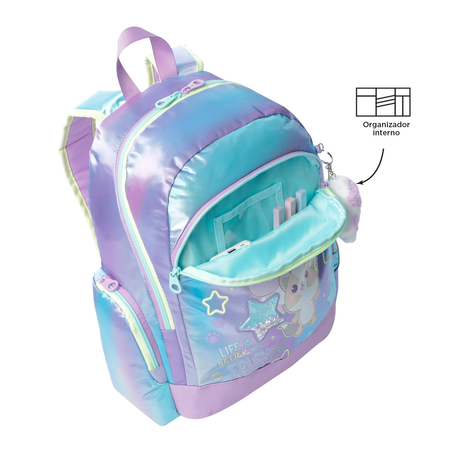 Totto Mochila Infantil Friends Morado y azul Poliéster 28.5 x 40.5 x 14.5 cm 5/5