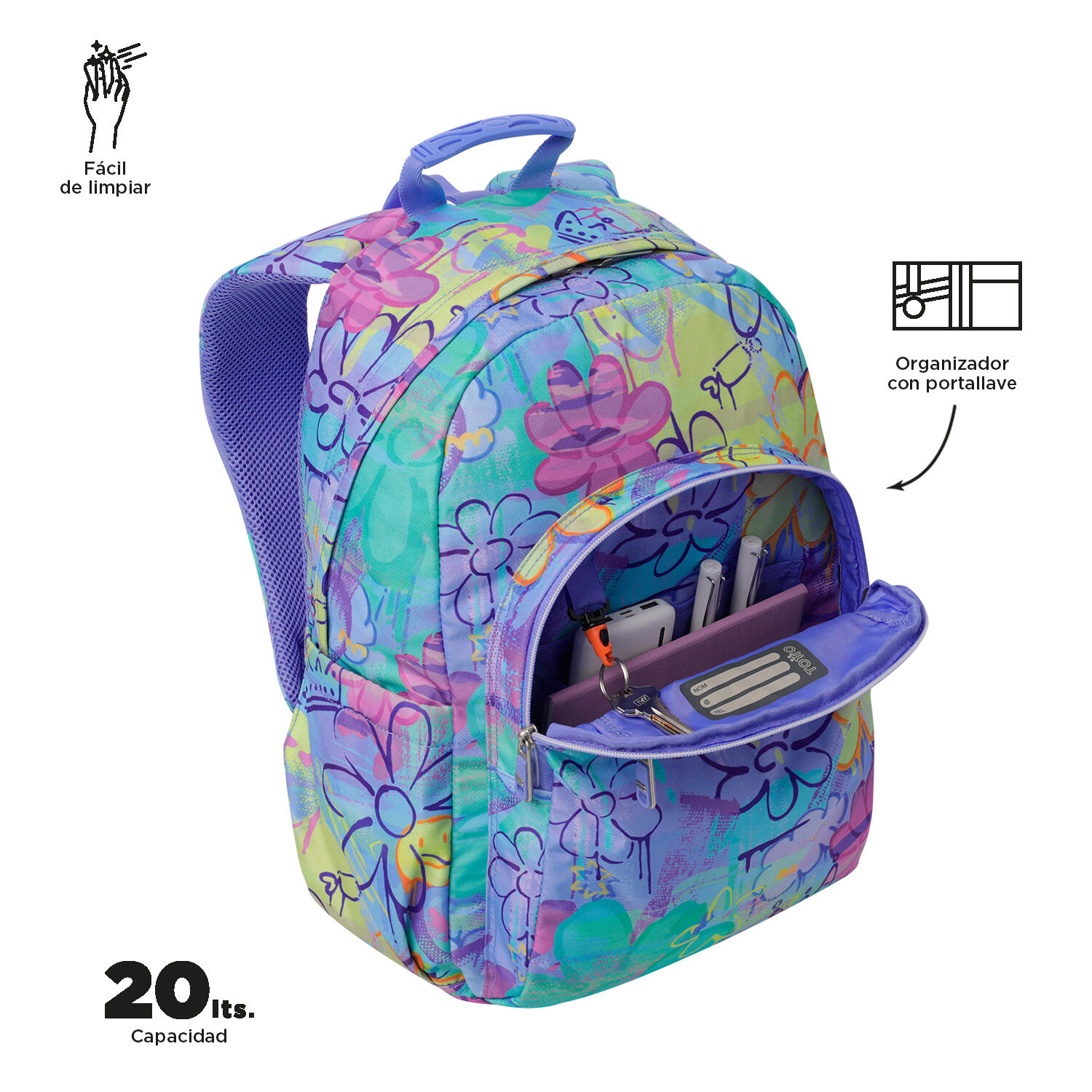 Totto Mochila escolar Acuareles Grafily Poliéster reciclado 33 x 44 x 14 cm 5/5