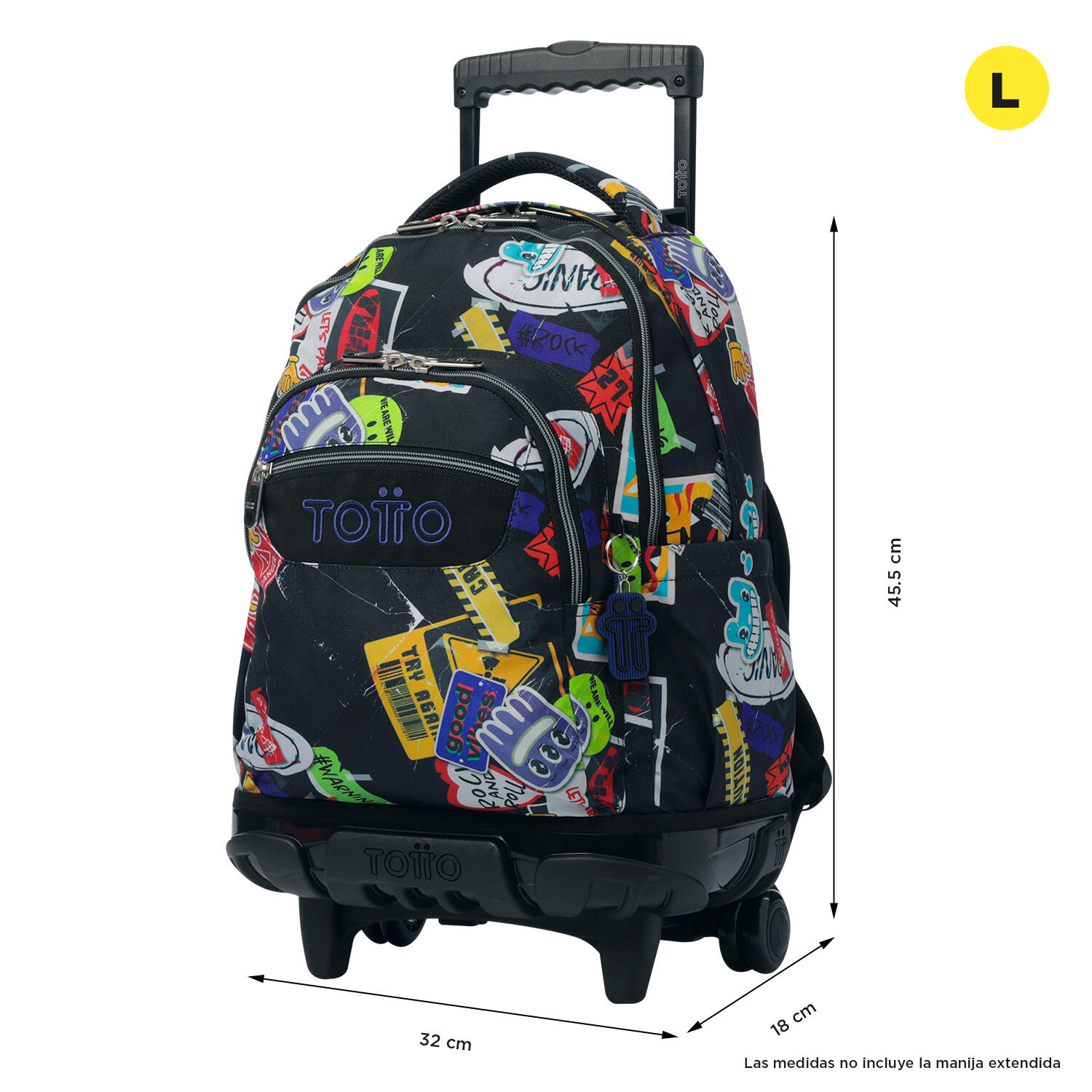 Totto Mochila escolar ruedas Renglones Sticky Poliéster reciclado 32 x 45.5 x 1 3/5