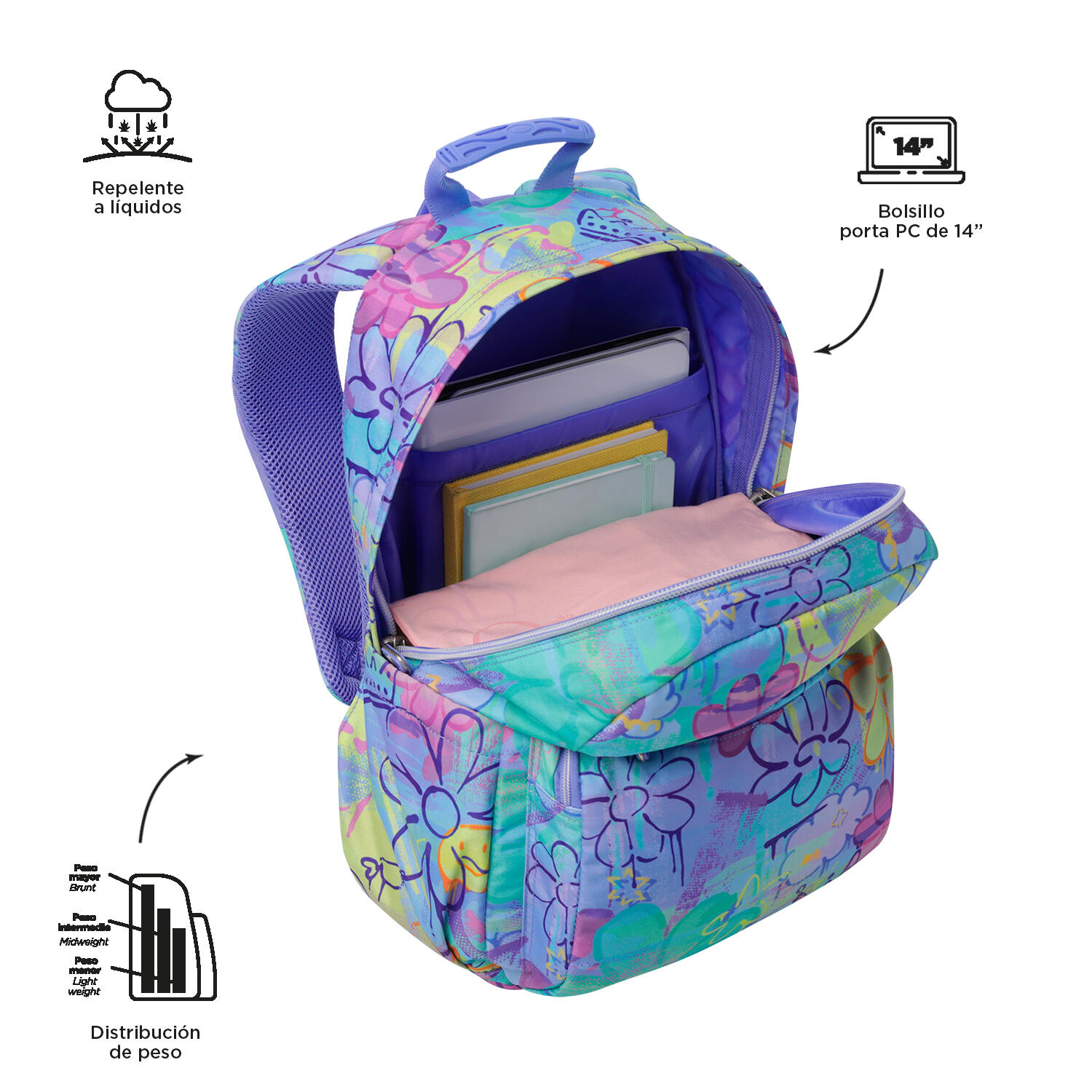 Totto Mochila escolar Acuareles Grafily Poliéster reciclado 33 x 44 x 14 cm 4/5