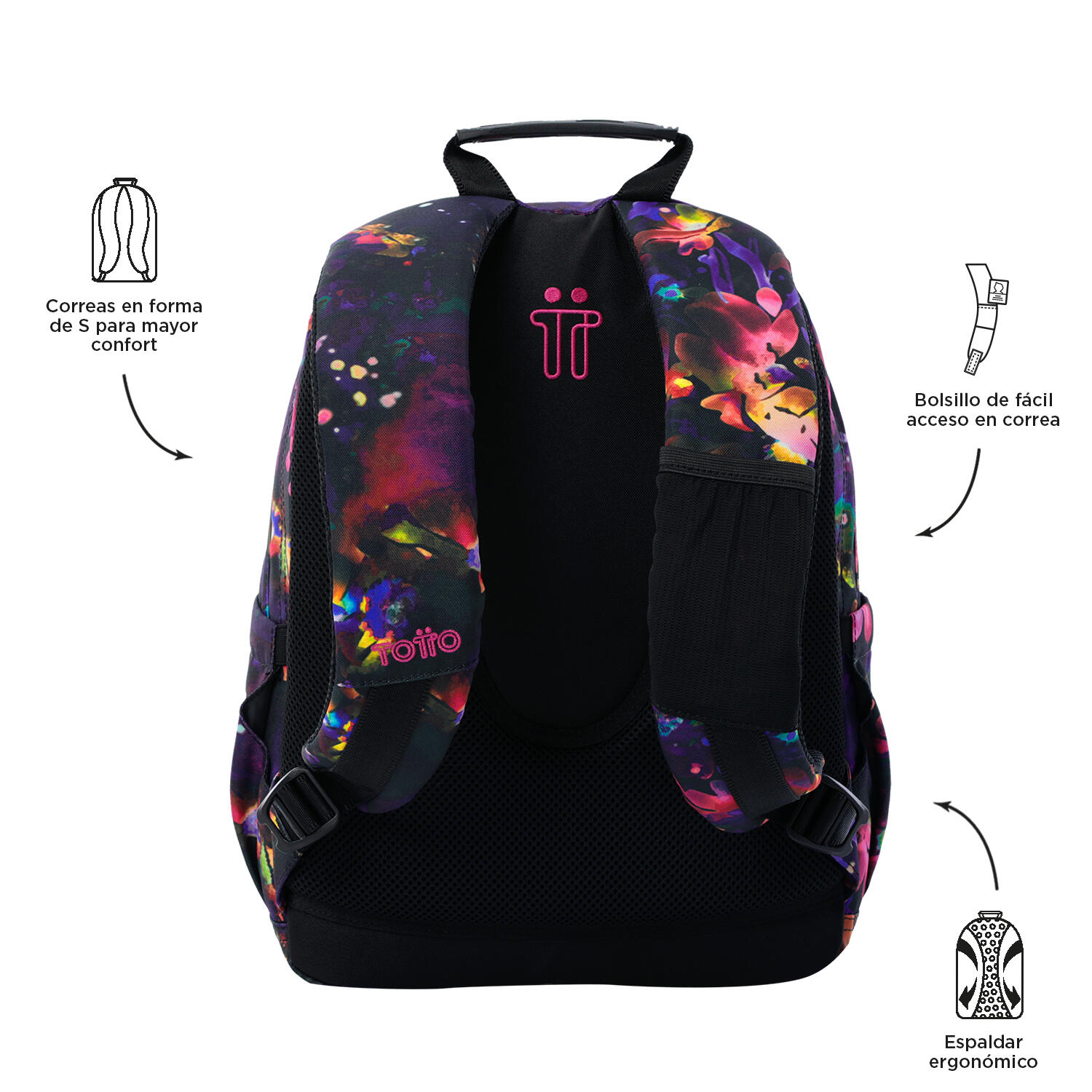 Totto Mochila escolar Gommas Flower Galaxy Poliéster reciclado 29 x 39 x 14 cm 3/5