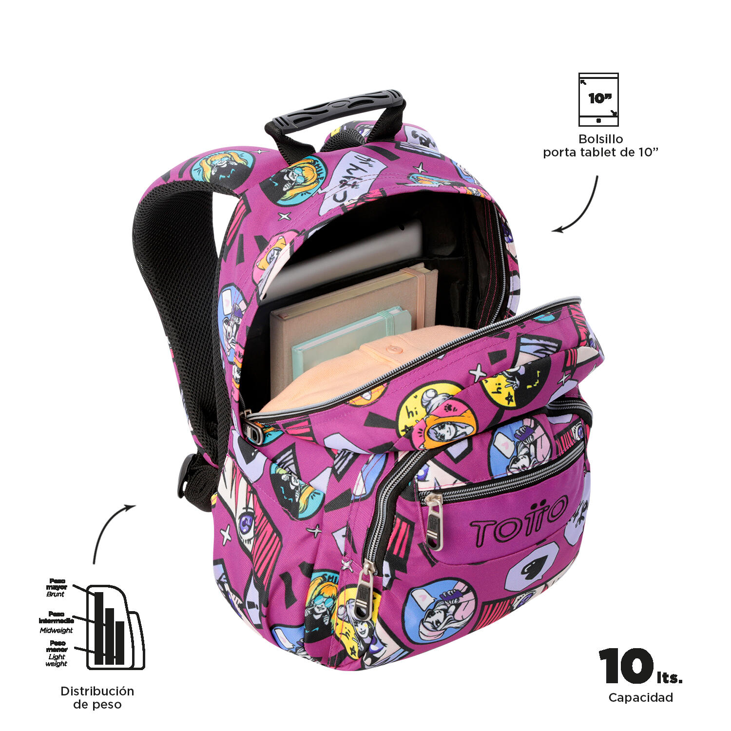 Totto Mochila escolar Tempera Kitsune Poliéster reciclado 27 x 36.5 x 12 cm 4/5