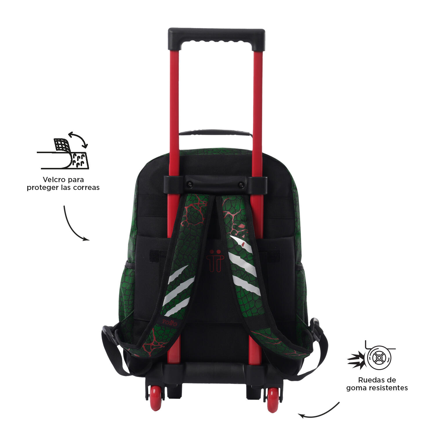 Totto Mochila infantil ruedas Rex Dino Verde Poliéster 28.5 x 41 x 12.5 cm 3/5