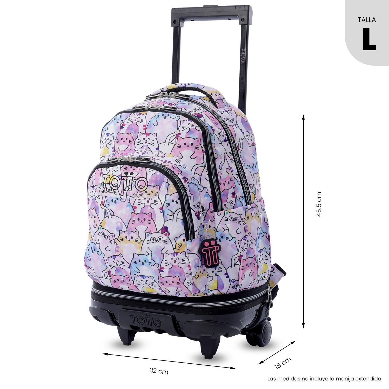 Totto Mochila escolar ruedas Tiza Desmontable Glitter Gatos Poliéster reciclado 3/5