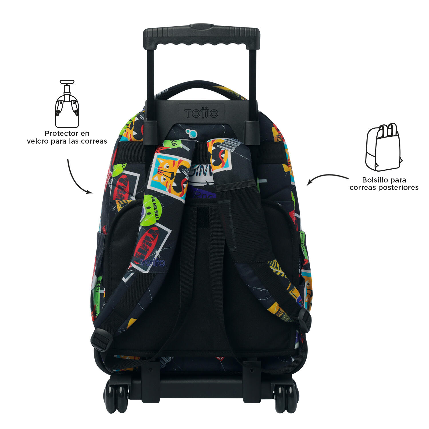 Totto Mochila escolar ruedas Renglones Sticky Poliéster reciclado 32 x 45.5 x 1 4/5