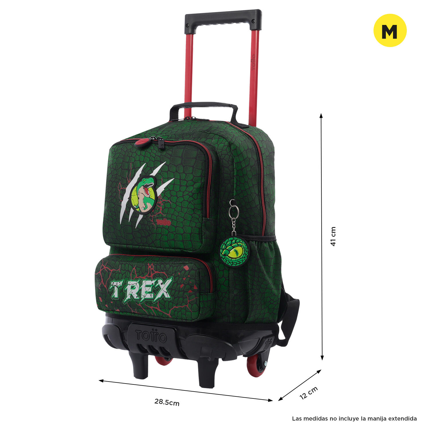 Totto Mochila infantil ruedas Rex Dino Verde Poliéster 28.5 x 41 x 12.5 cm 2/5