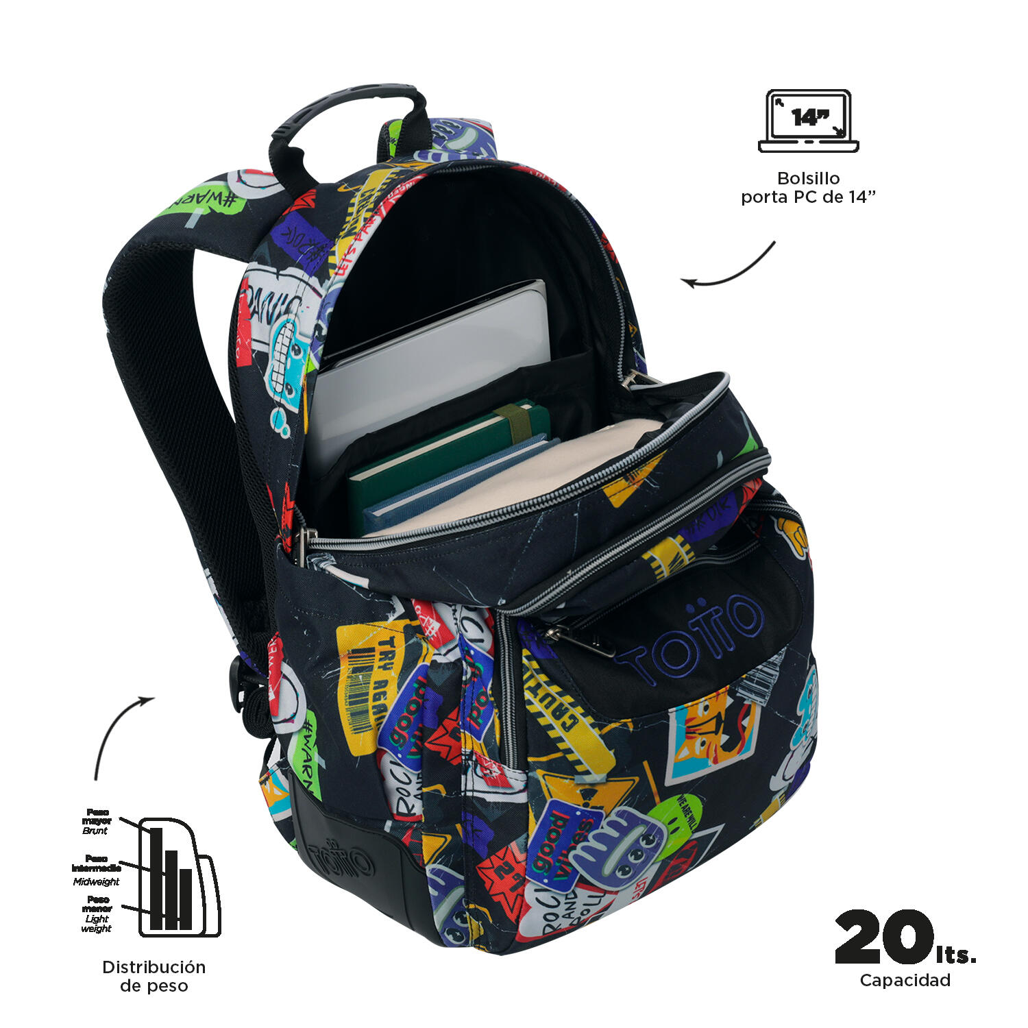 Totto Mochila escolar Rayol Sticky Poliéster reciclado 33 x 44 x 13.5 cm 4/5